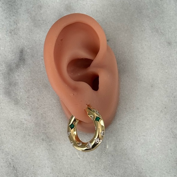 Gold Chunky Tube Green White Crystal Pave Hoop Earrings
Brand New - Picture 2 of 3